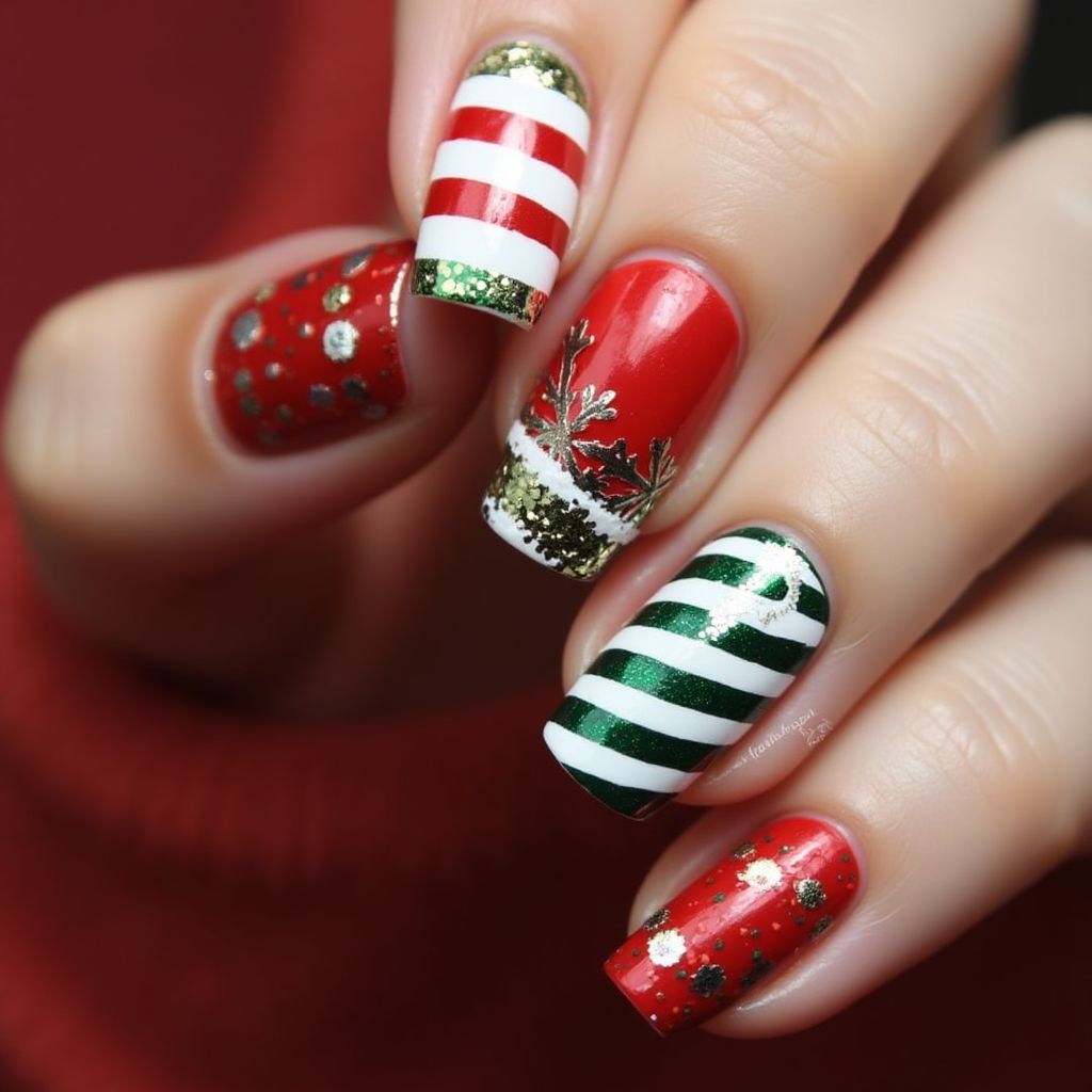 Holiday Stripes and lines Nail Design