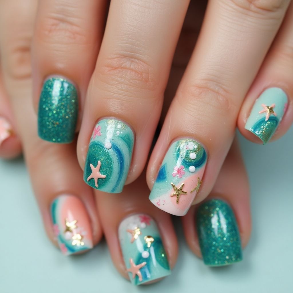 Cruise Water Marbling Nail Design