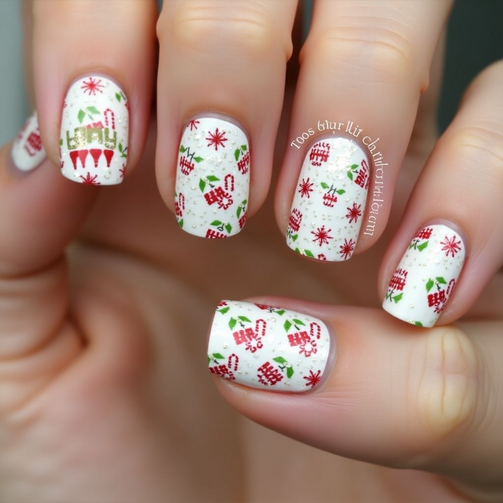 Christmas Freehand Art Nail Design