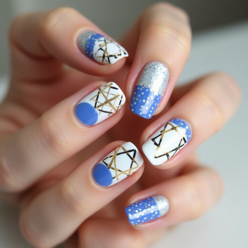 Hanukkah Dotting Nail Design