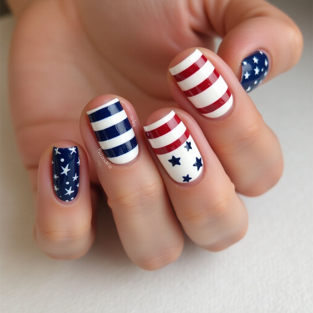 Labor Day Dotting Nail Design
