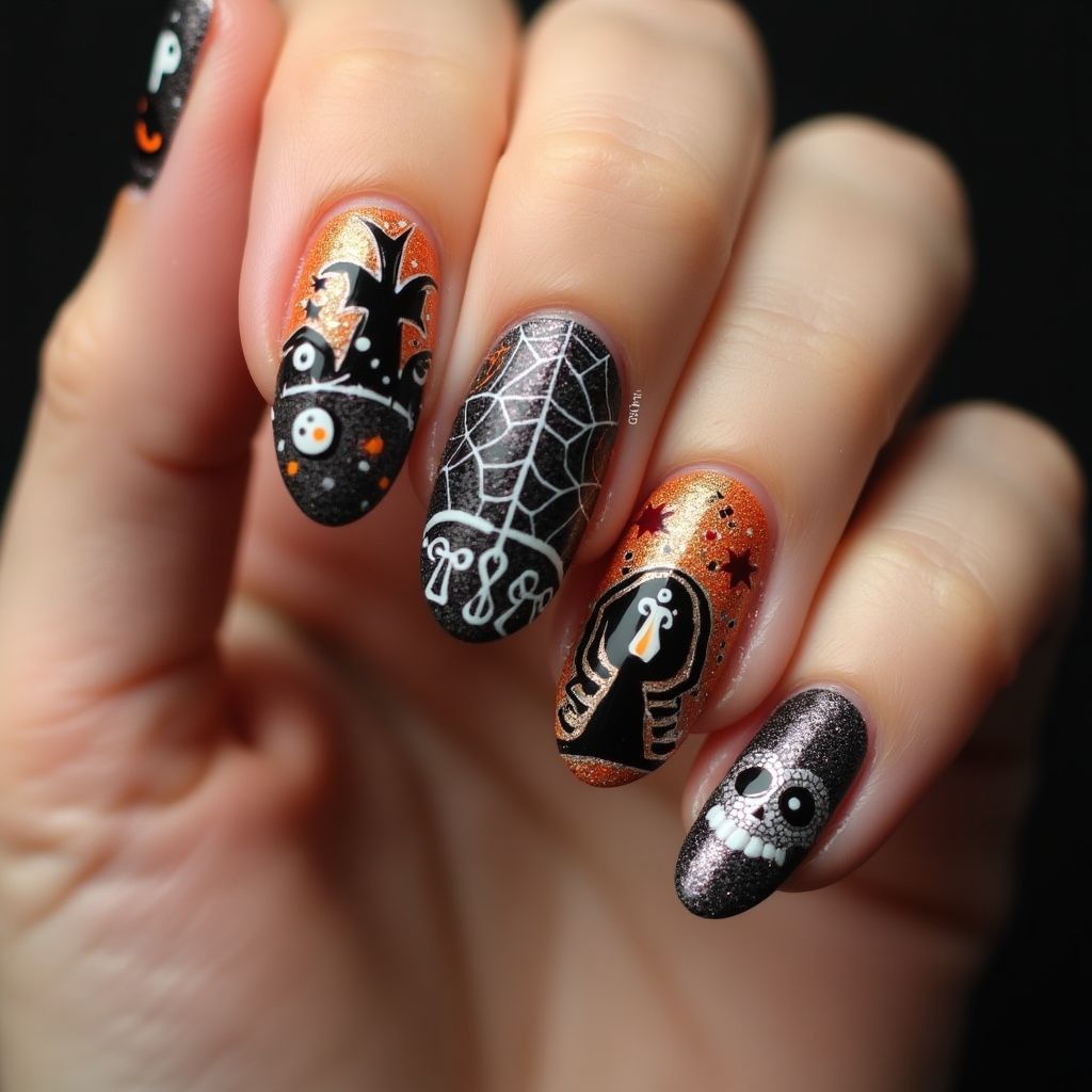 Halloween Freehand Art Nail Design