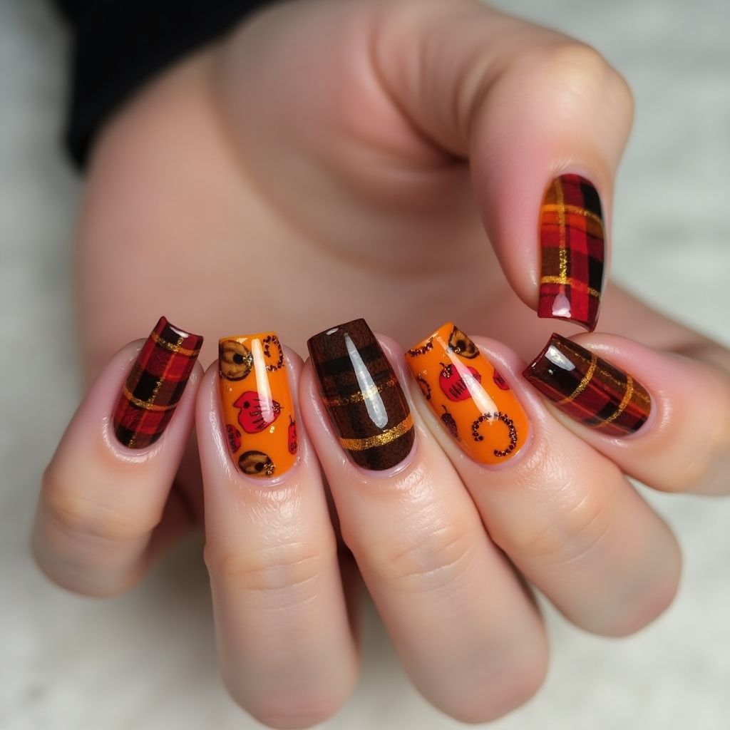 Thanksgiving Freehand Art Nail Design
