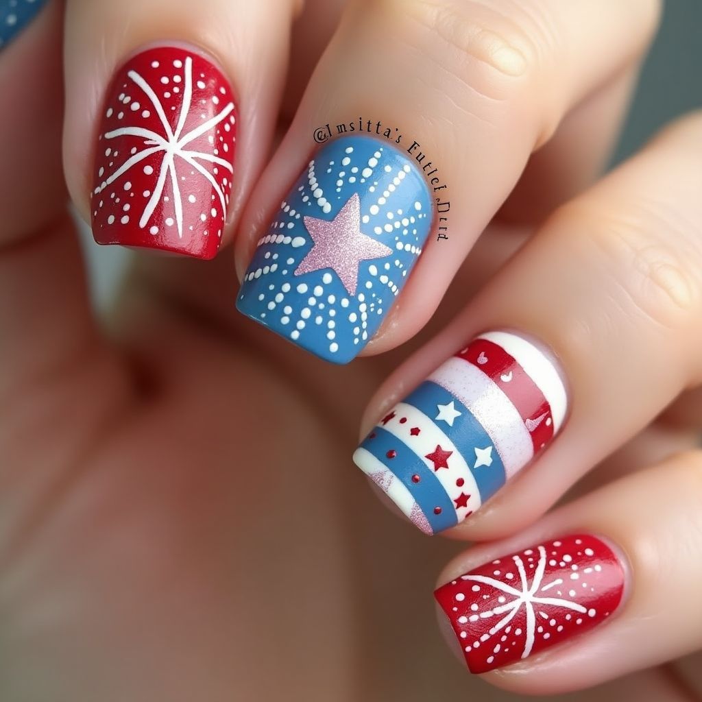 Independence Day Dotting Nail Design