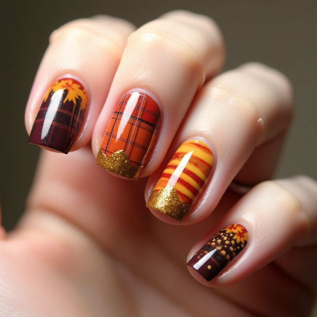 Thanksgiving Stripes And Lines Nail Design