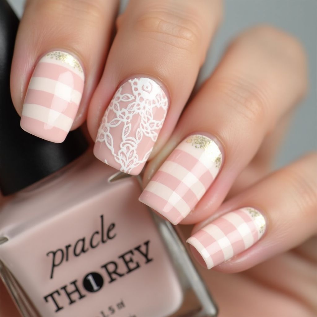 Bridal Shower Stripes And Lines Nail Design