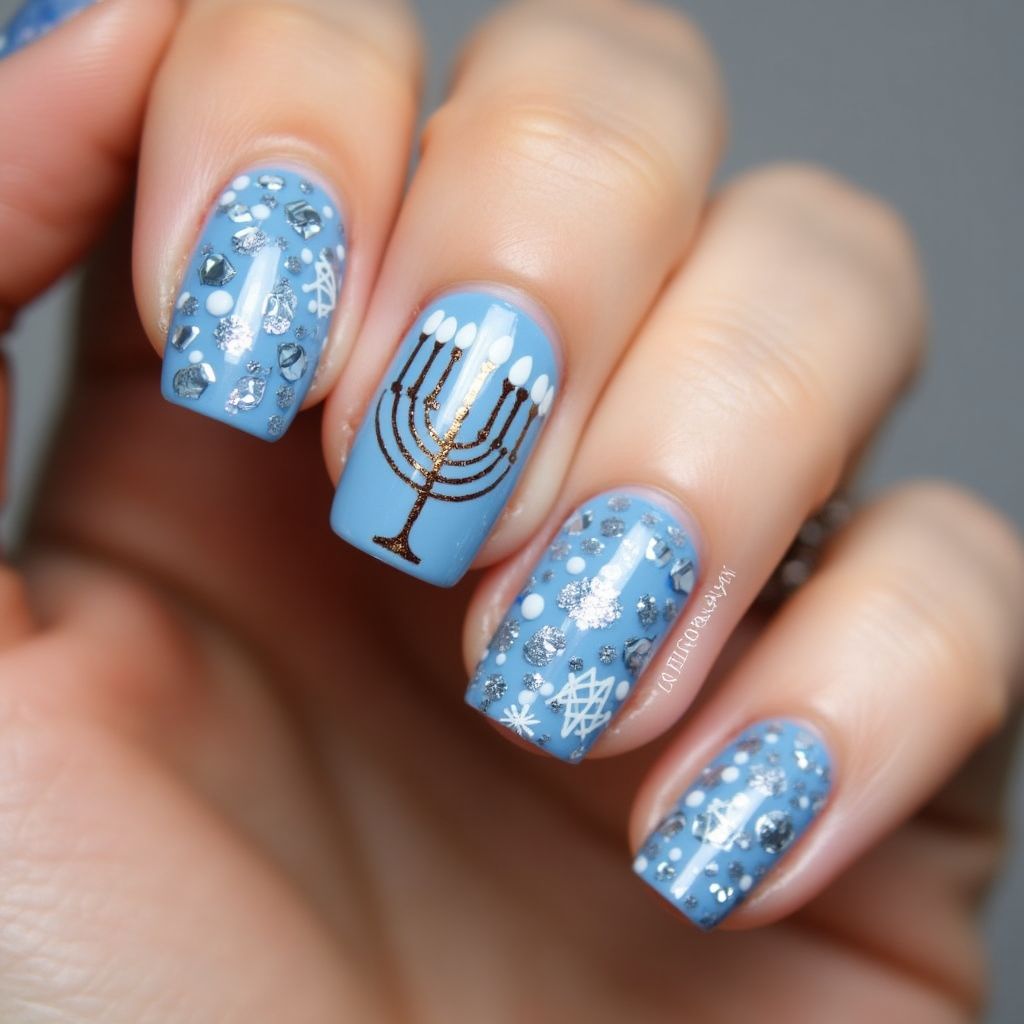 Hanukkah Dotting Nail Design