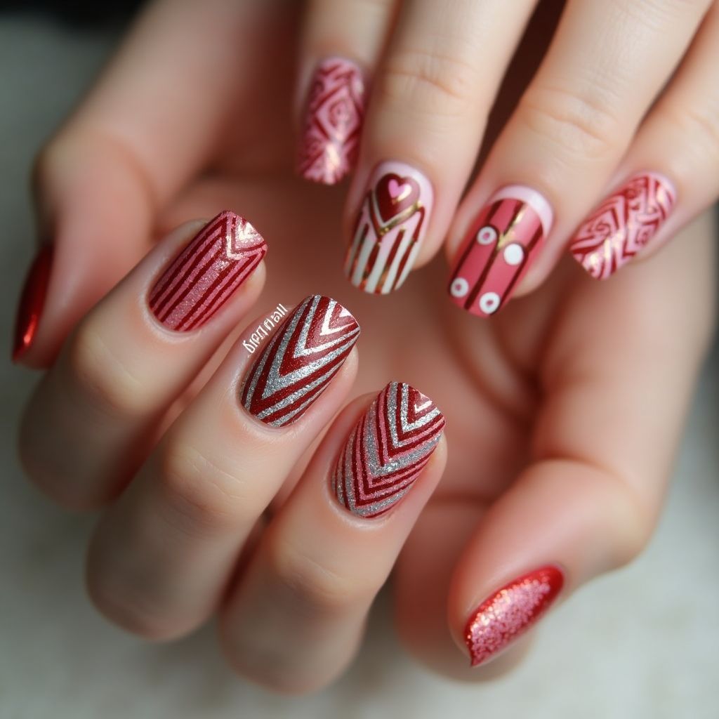 Anniversary Stripes And Lines Nail Design