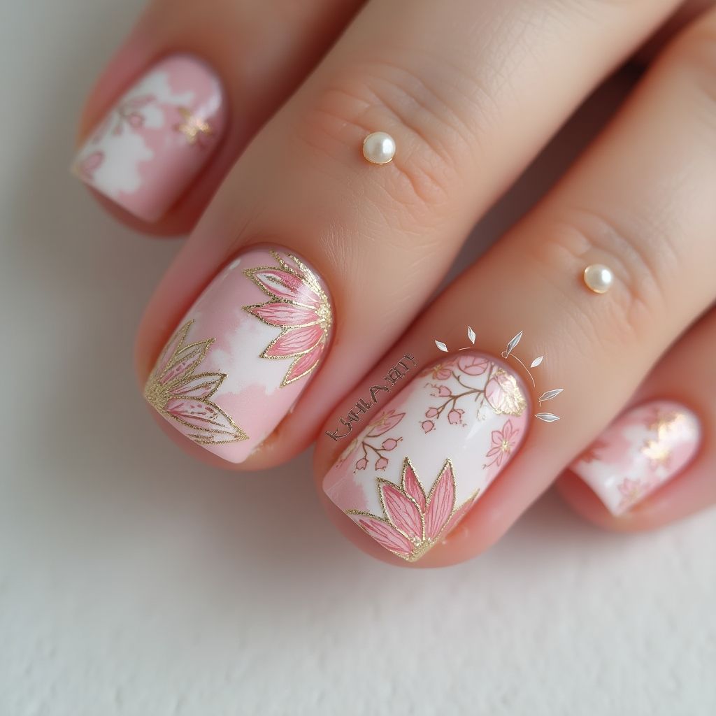 Wedding Freehand Art Nail Design
