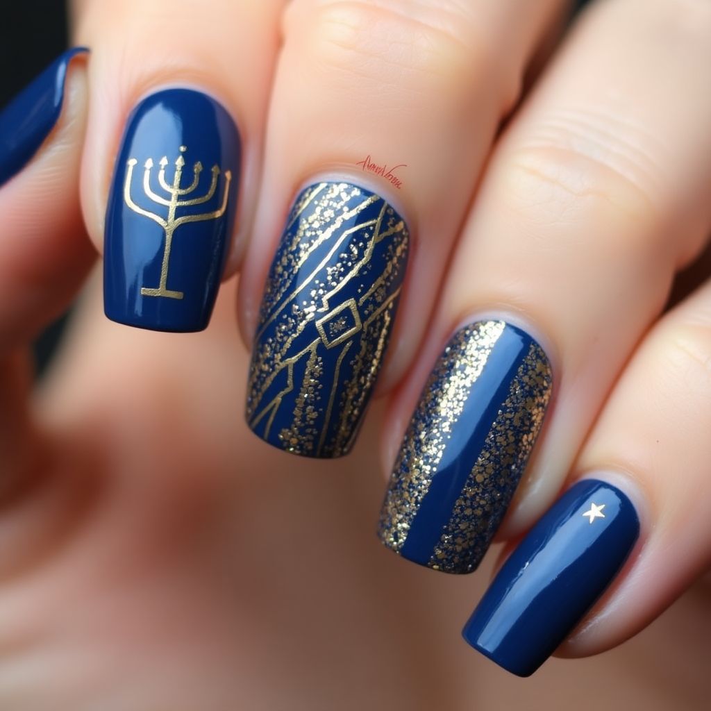 Hanukkah Stripes And Lines Nail Design