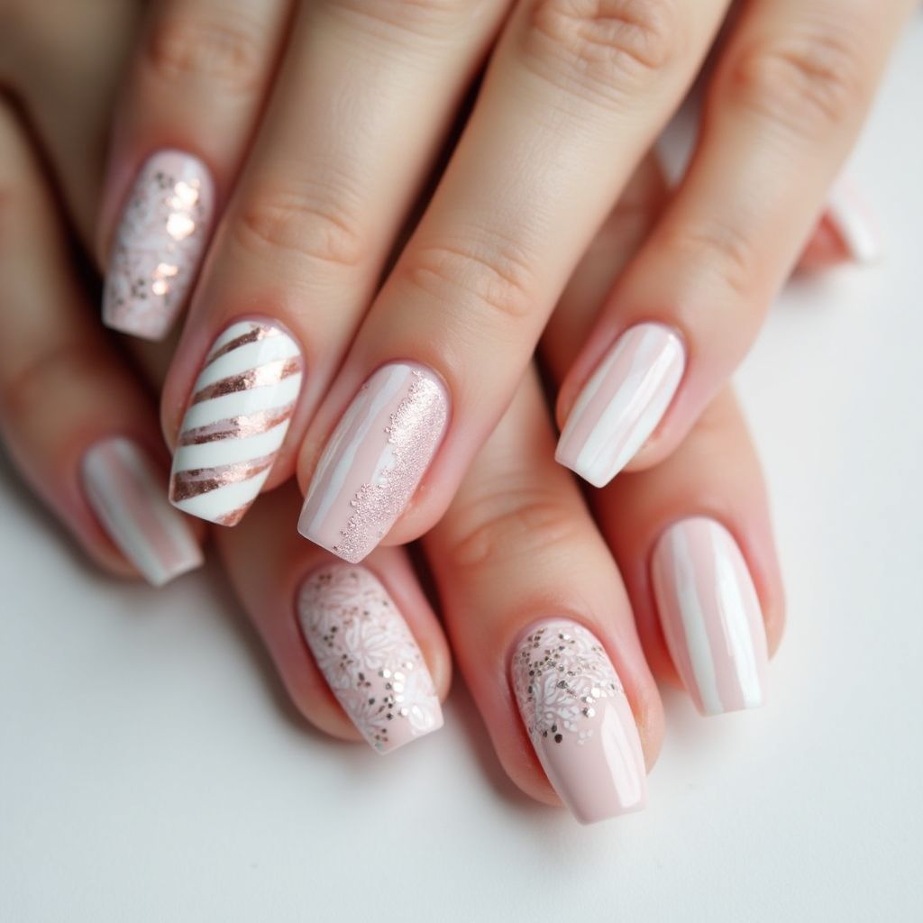 Bridal shower Stripes and lines Nail Design