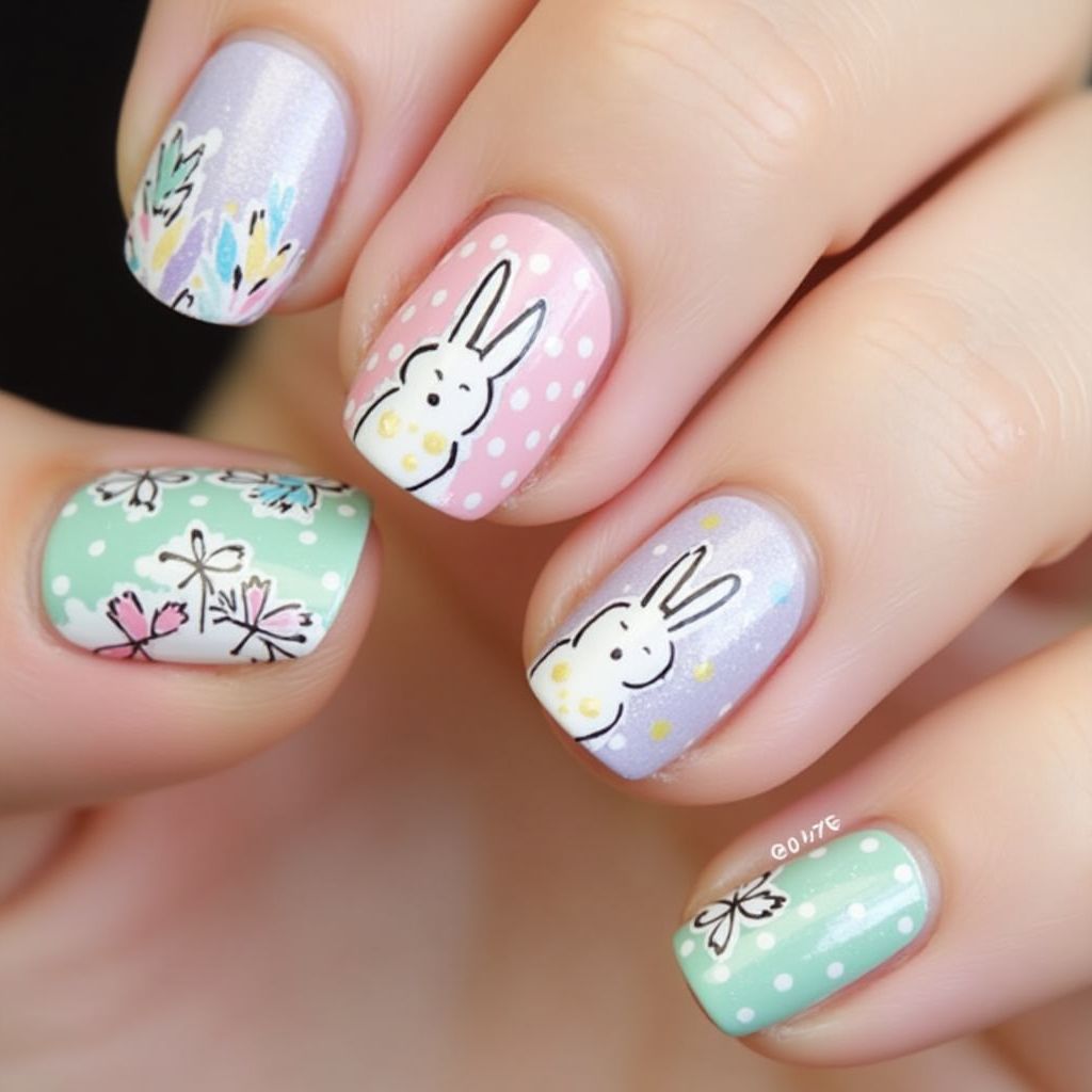 Easter Freehand Art Nail Design