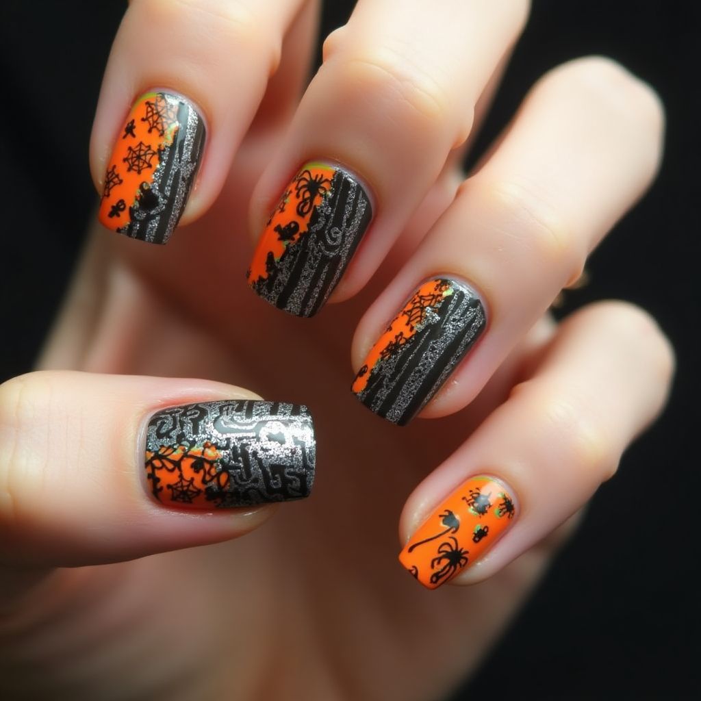 Halloween Stripes And Lines Nail Design