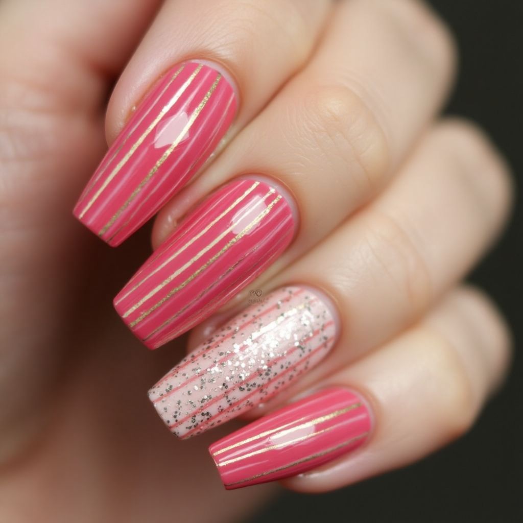 Anniversary Stripes And Lines Nail Design
