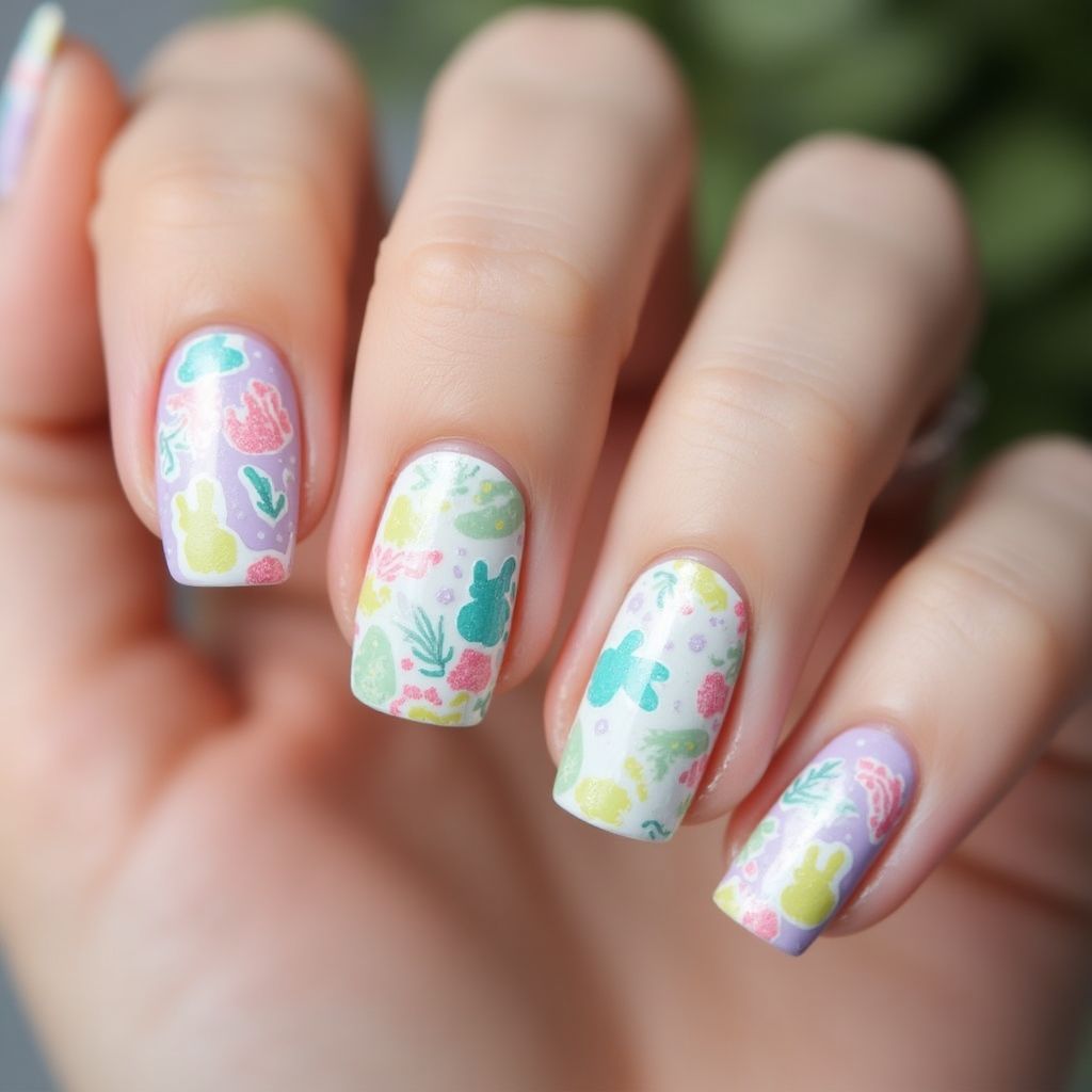 Easter Water marbling Nail Design