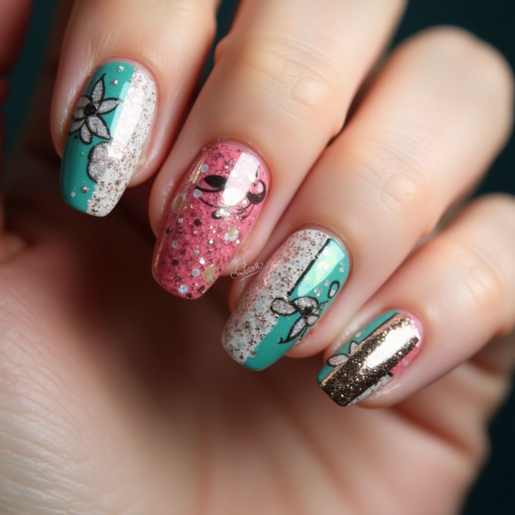 Party Freehand Art Nail Design