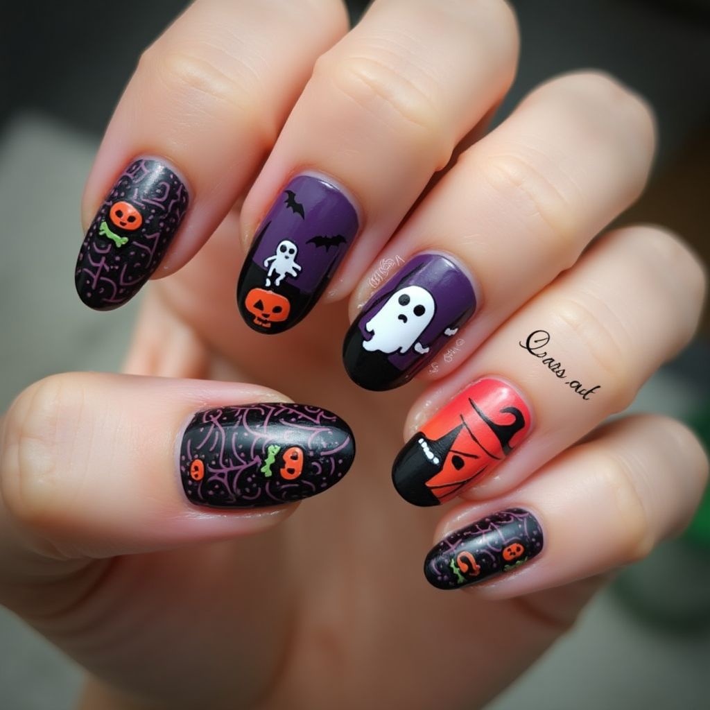 Halloween Freehand Art Nail Design