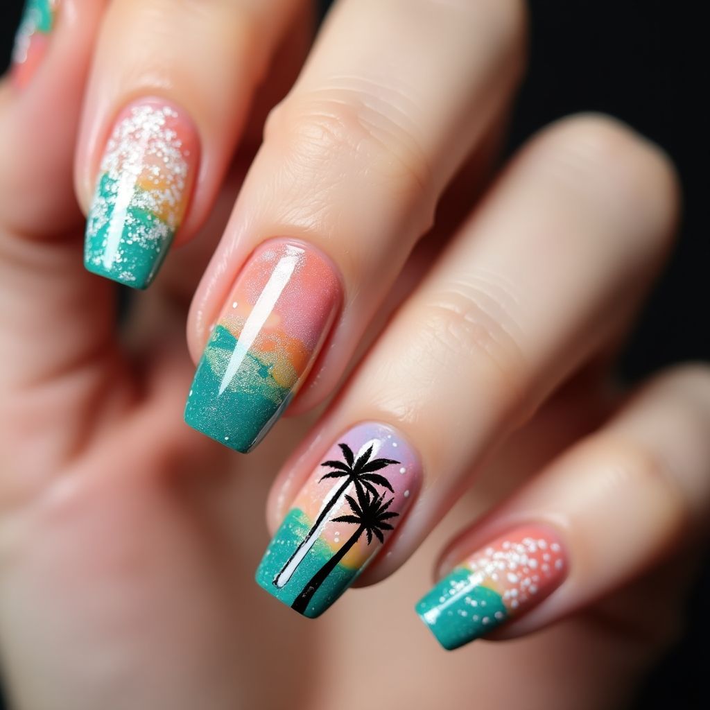 Vacation Water Marbling Nail Design