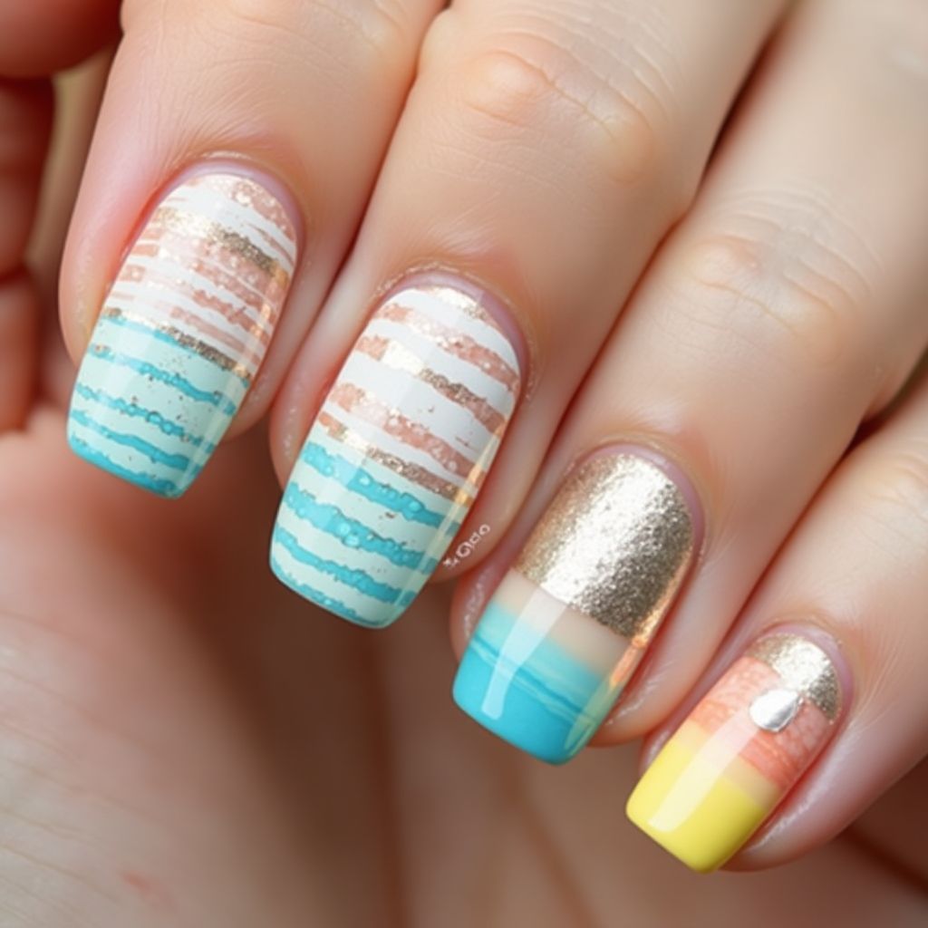 Beach Stripes And Lines Nail Design