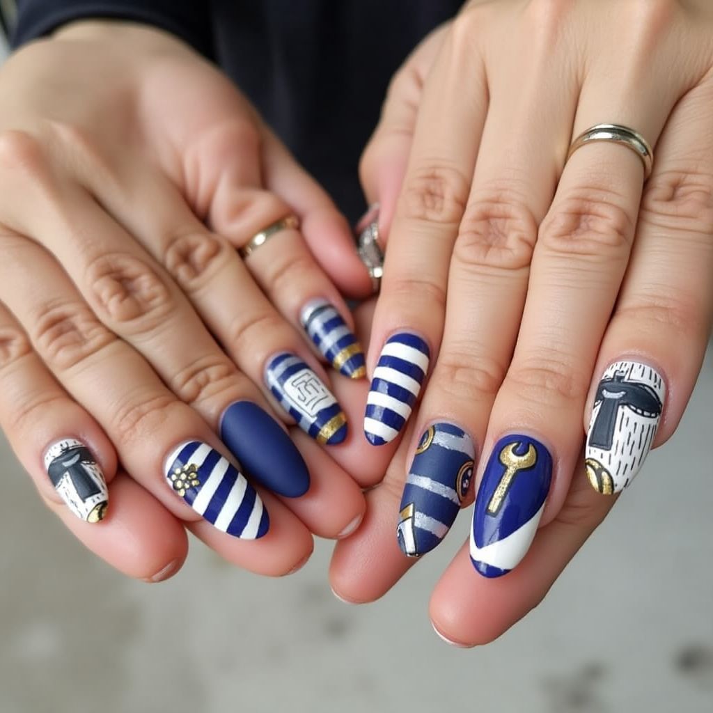 Father's Day Freehand Art Nail Design
