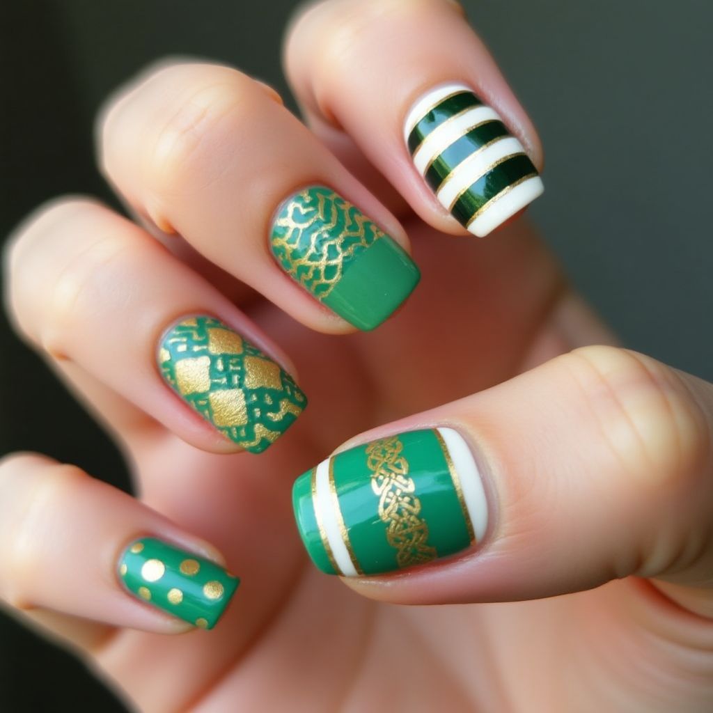St Patrick's Day Stripes And Lines Nail Design