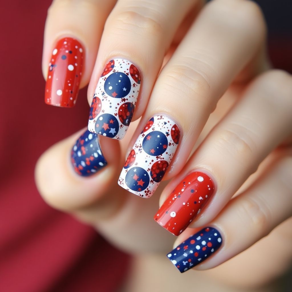 Labor Day Dotting Nail Design