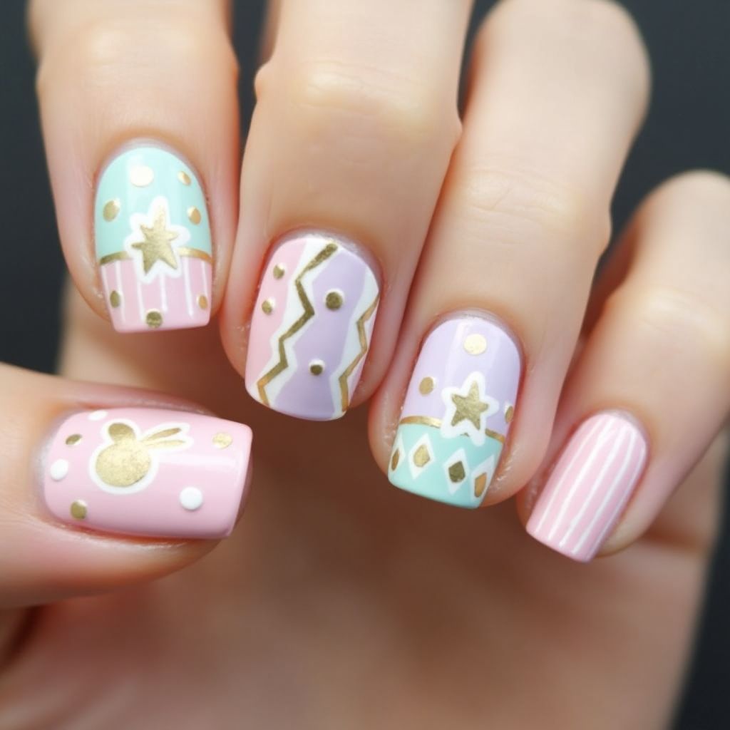 Easter Stripes And Lines Nail Design