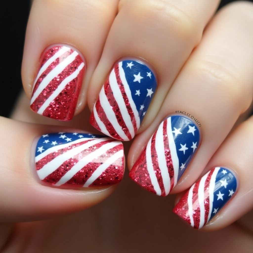 4th Of July Stripes And Lines Nail Design