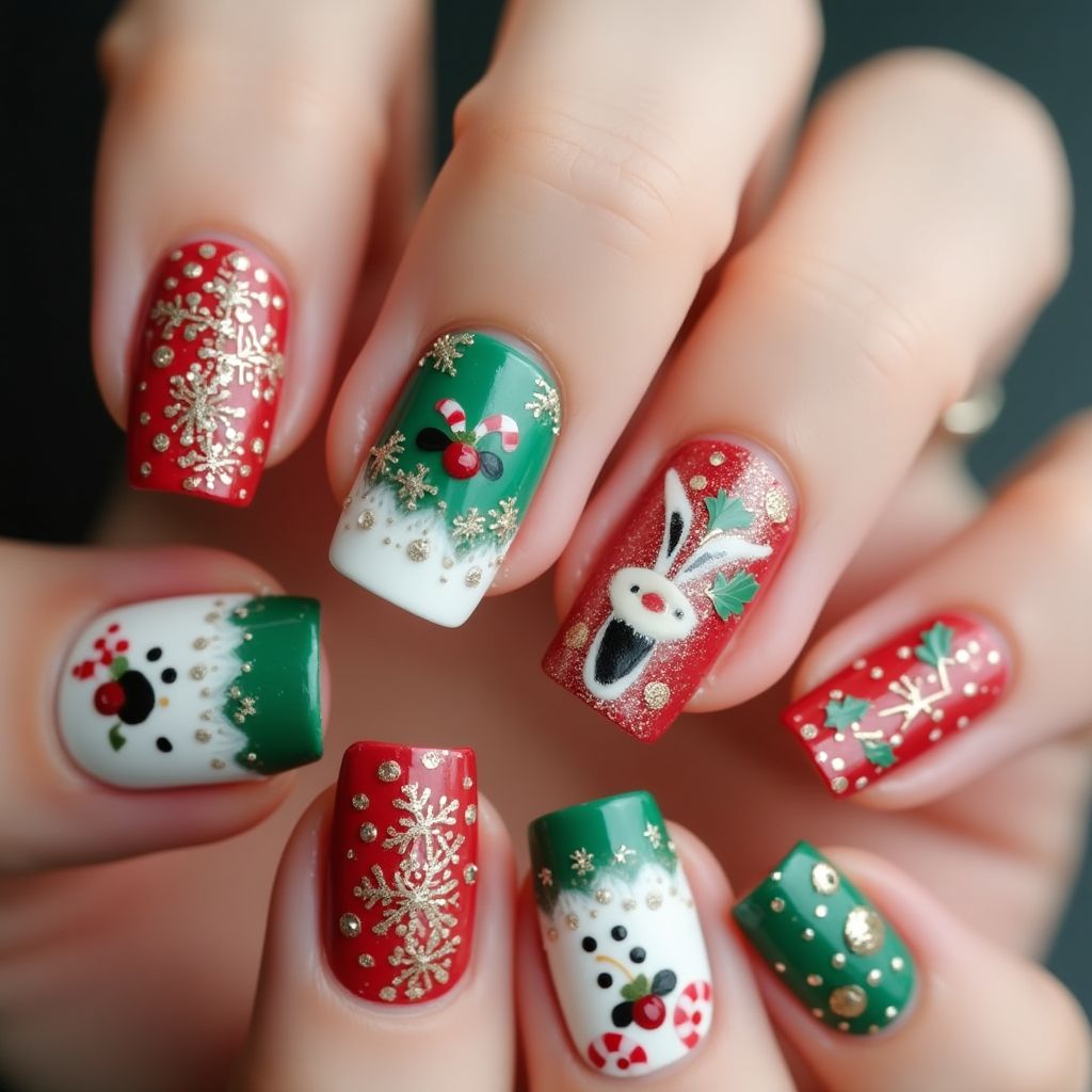 Christmas Freehand Art Nail Design