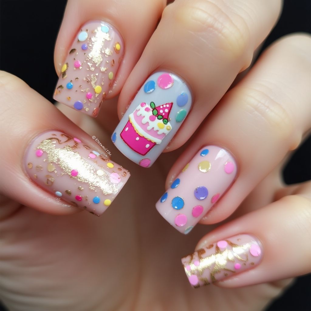 Birthday Freehand Art Nail Design