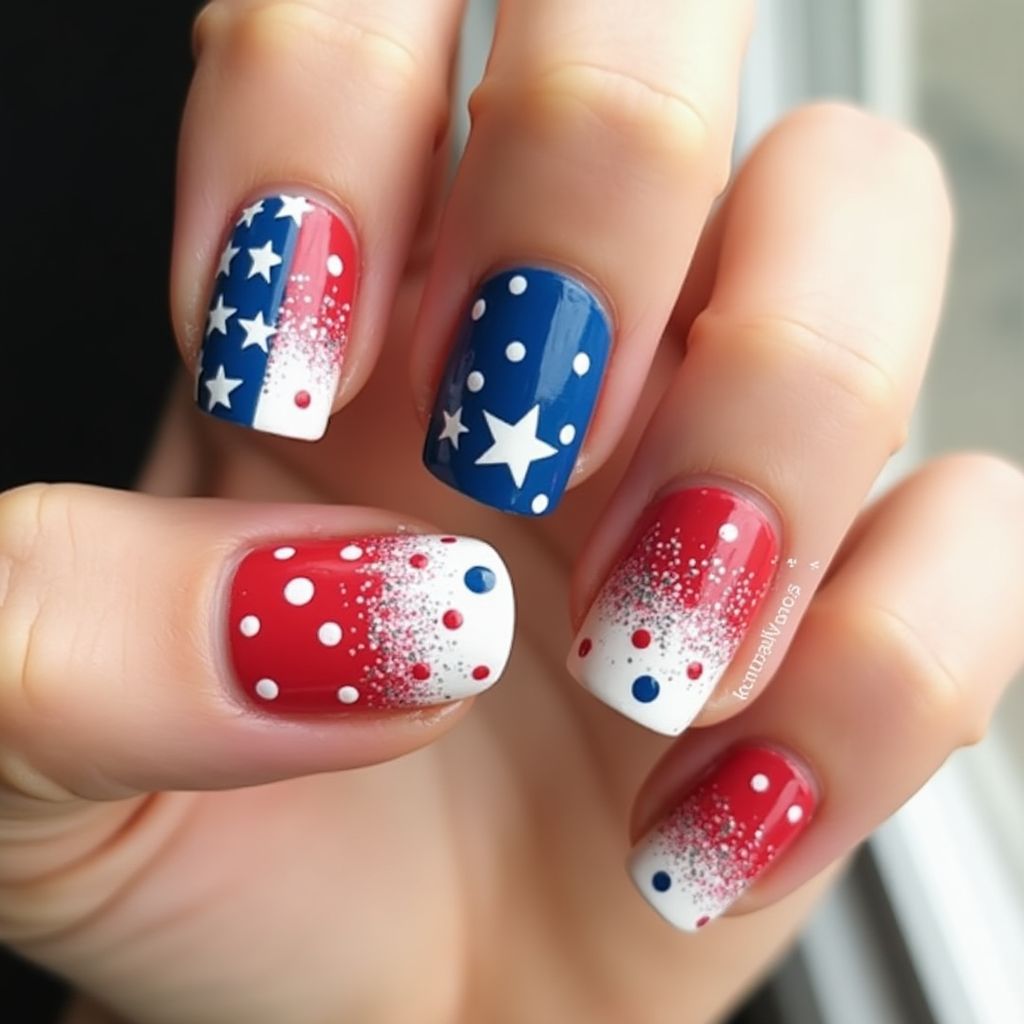 Memorial Day Dotting Nail Design