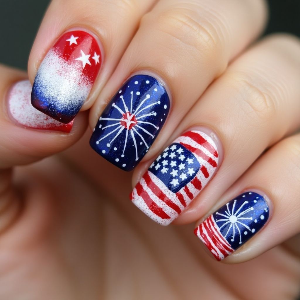 Independence Day Freehand Art Nail Design