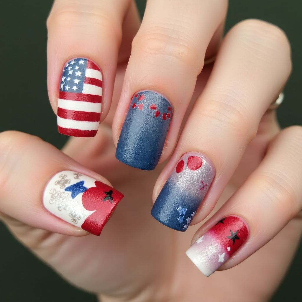 Memorial Day Freehand Art Nail Design