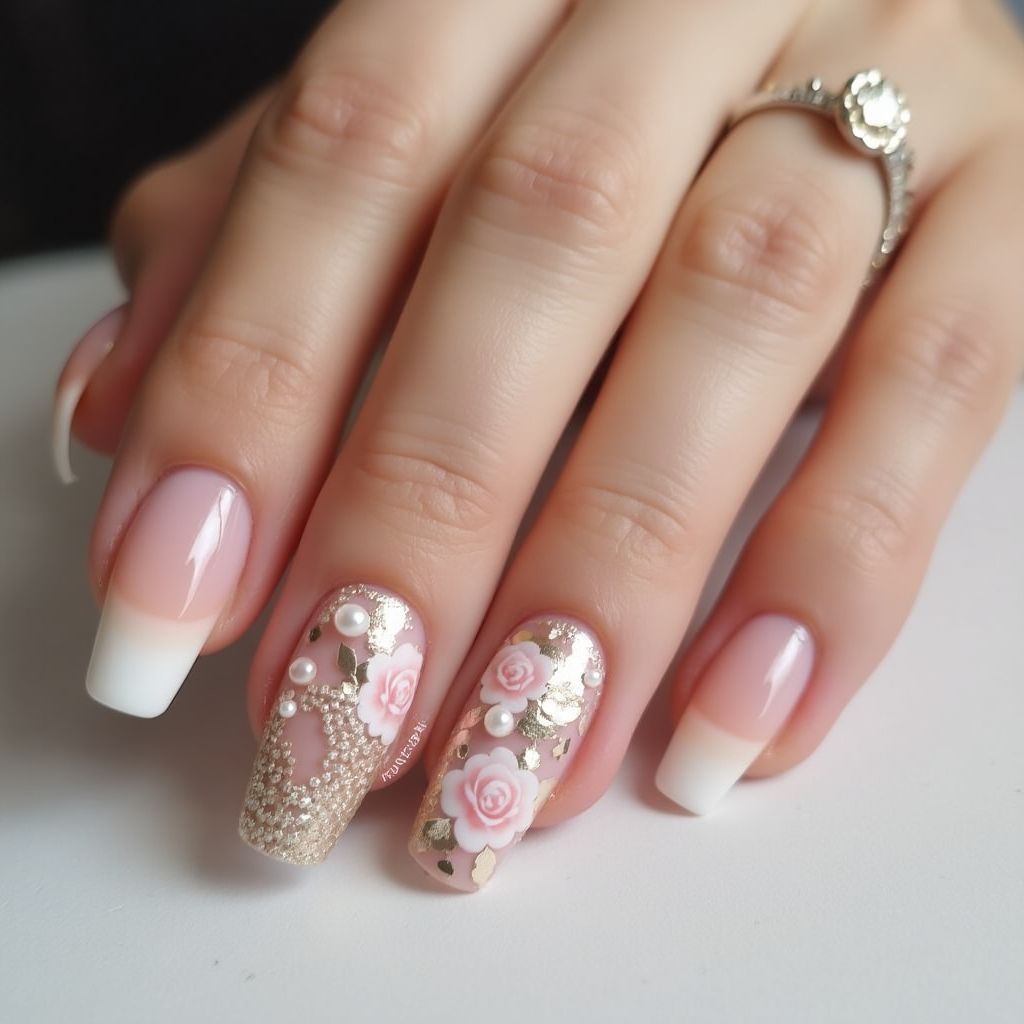 Wedding Freehand Art Nail Design