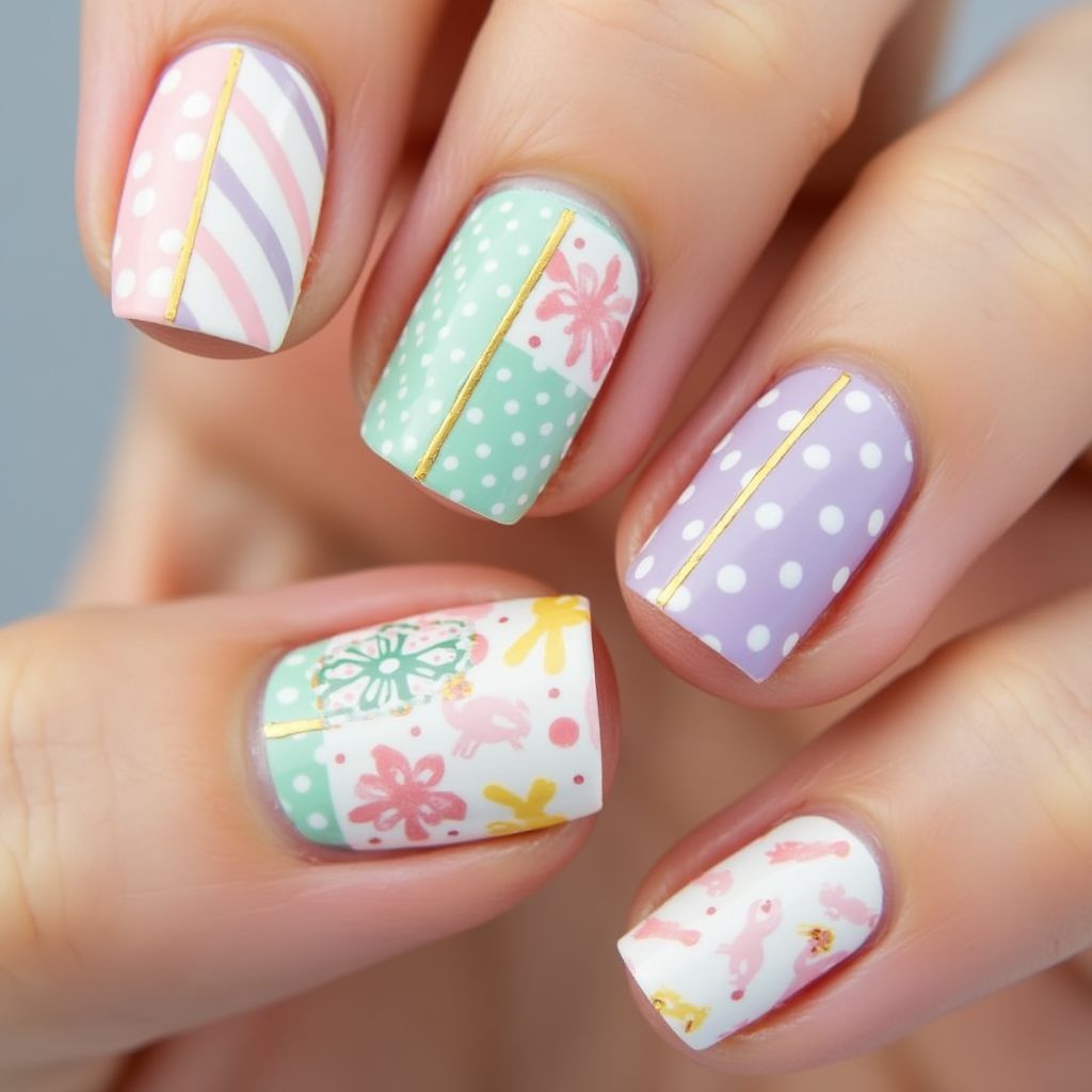 Easter Stripes And Lines Nail Design