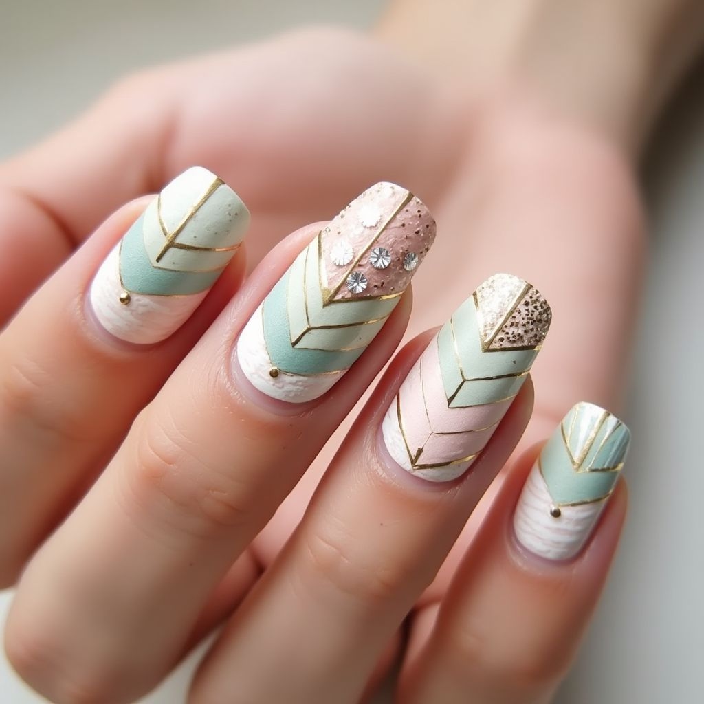 Bridal Shower Stripes And Lines Nail Design