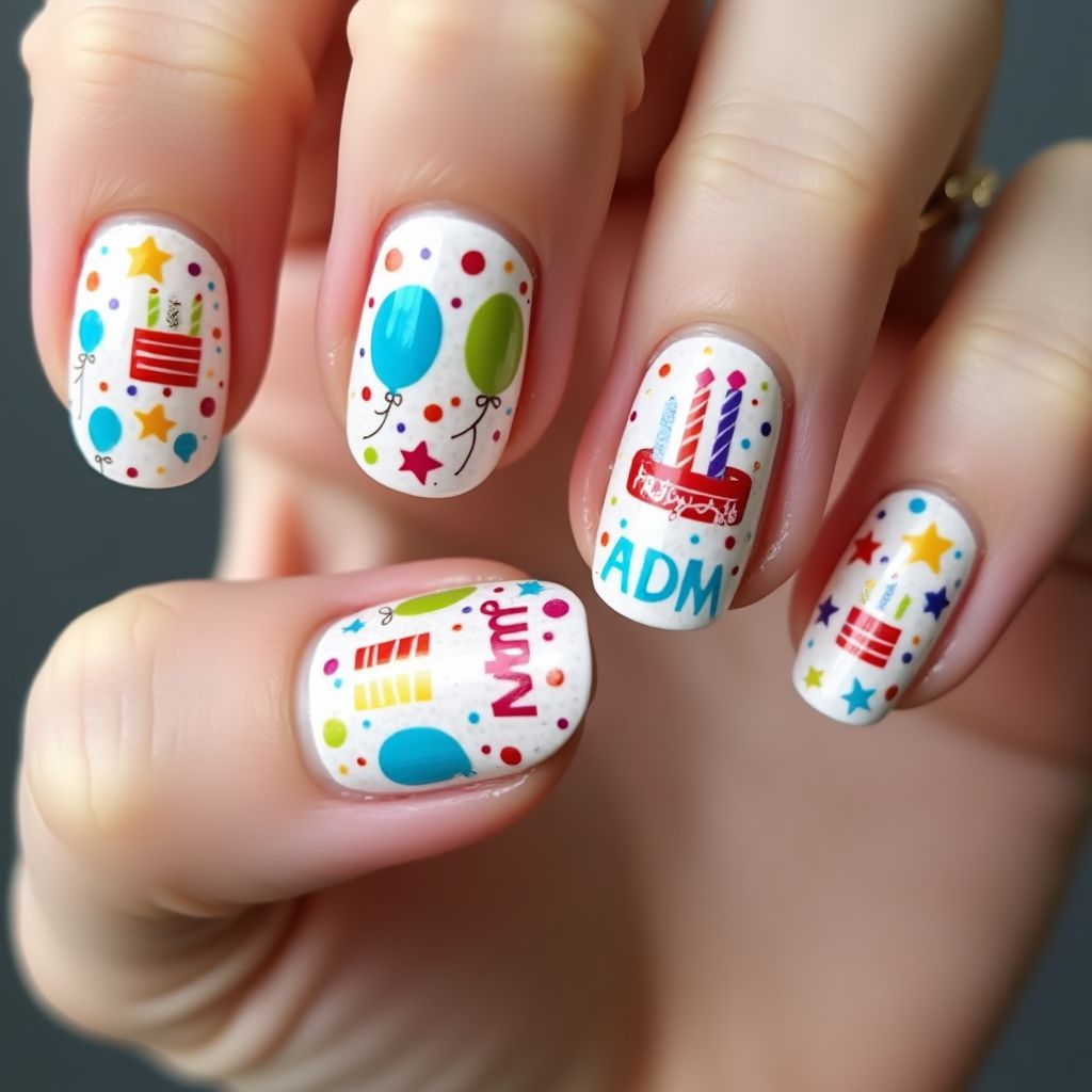 Birthday Freehand Art Nail Design