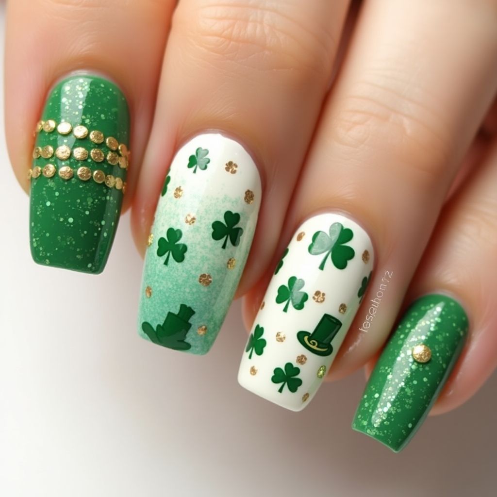 St Patrick's Day Dotting Nail Design