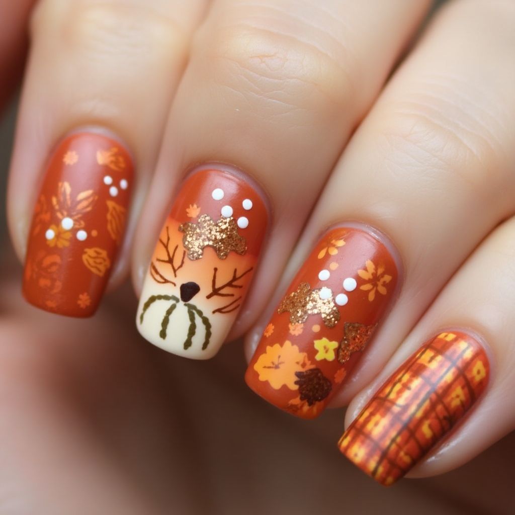 Thanksgiving Dotting Nail Design