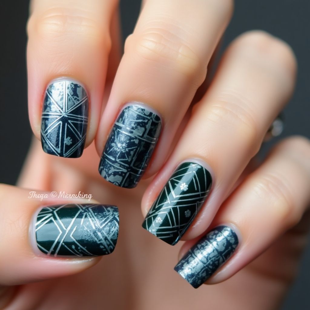 Father's Day Water Marbling Nail Design