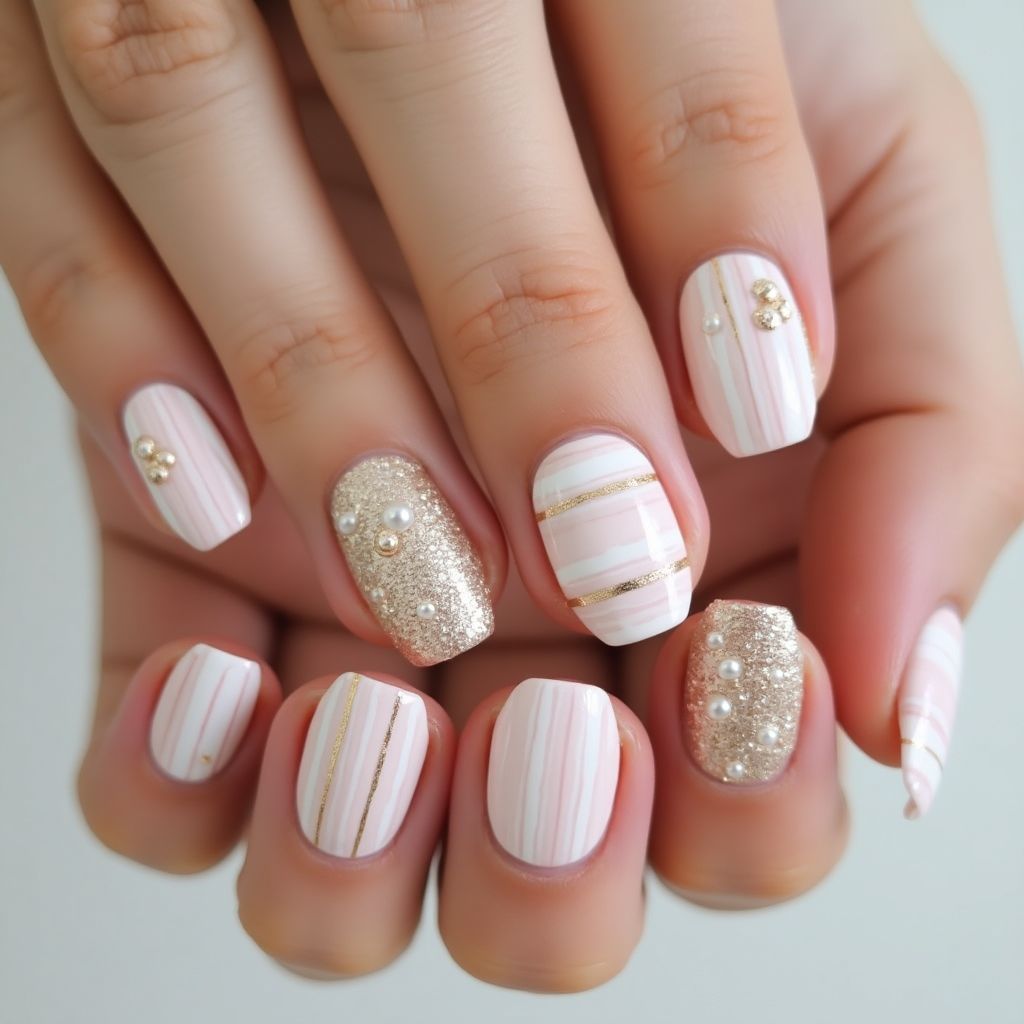 Wedding Stripes And Lines Nail Design