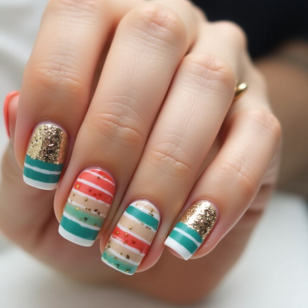 Vacation Stripes And Lines Nail Design