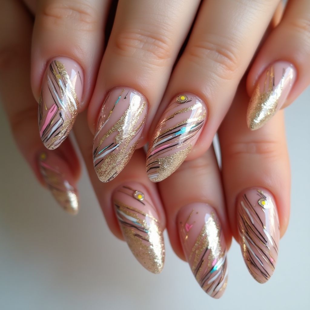 Celebration Stripes And Lines Nail Design