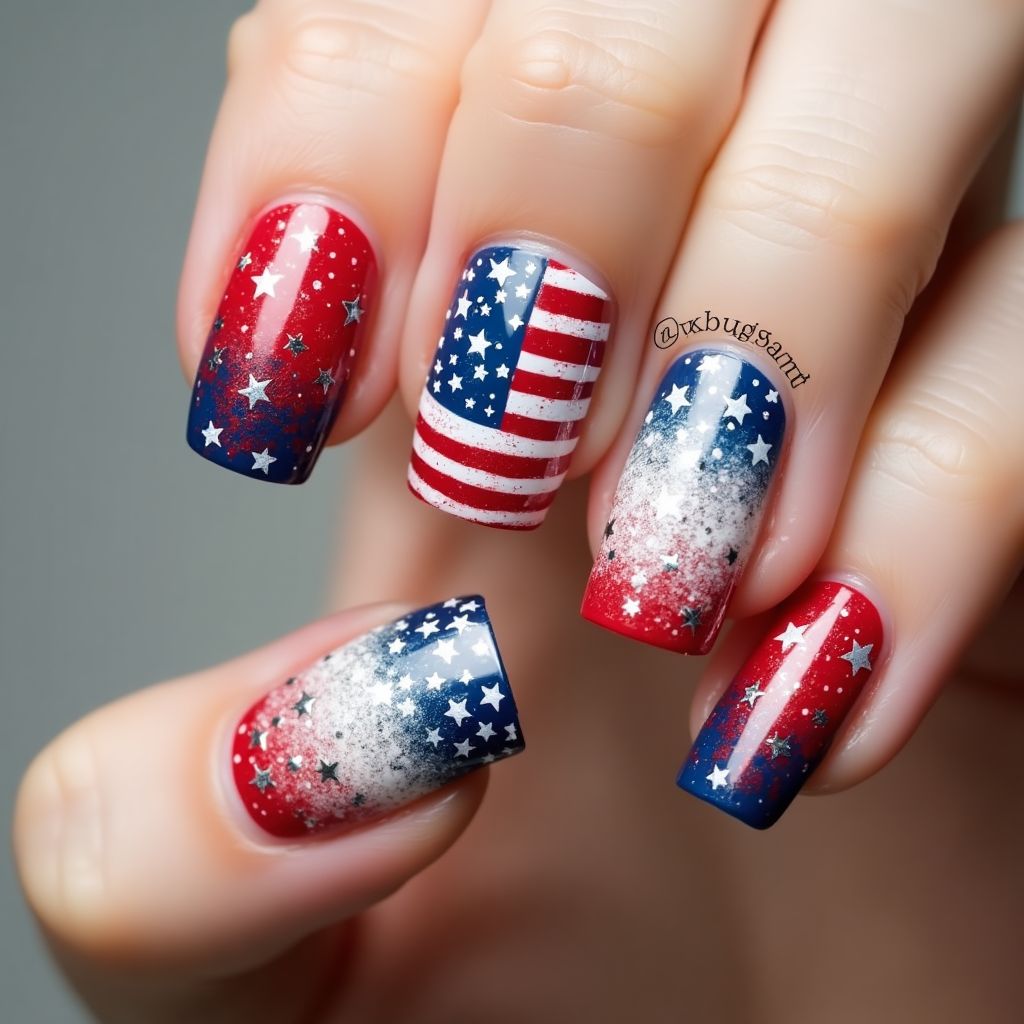 Independence Day Freehand Art Nail Design