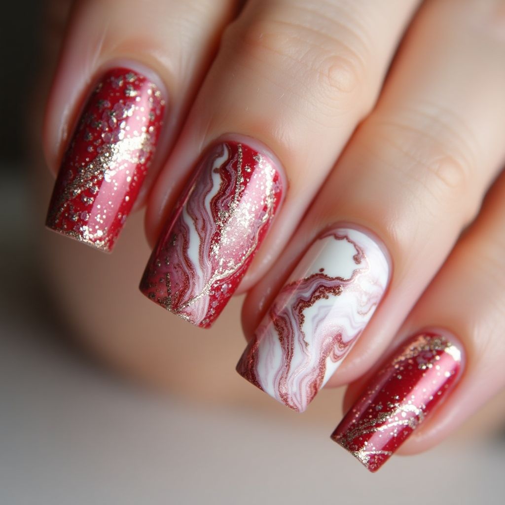 Anniversary Water Marbling Nail Design
