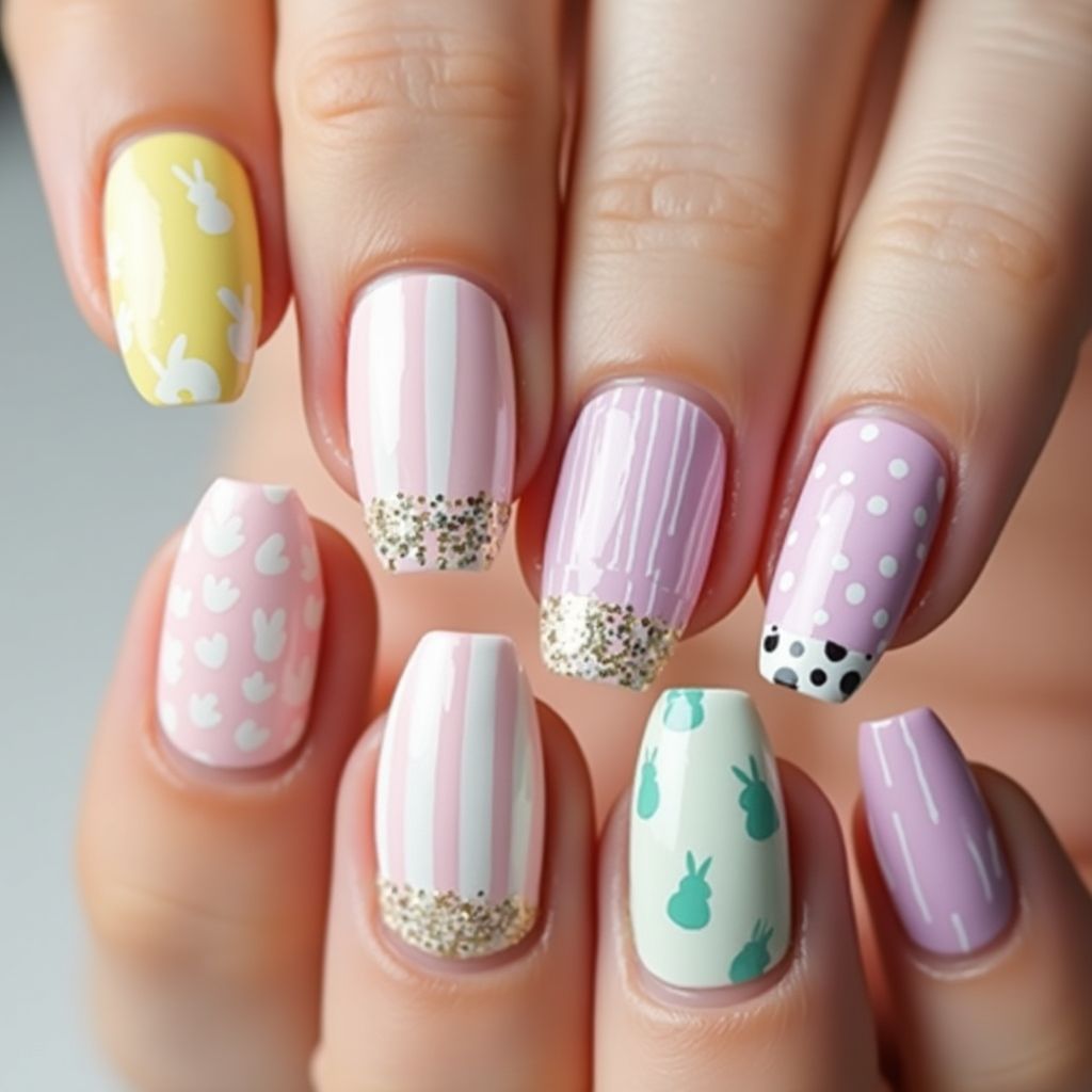 Easter Stripes And Lines Nail Design