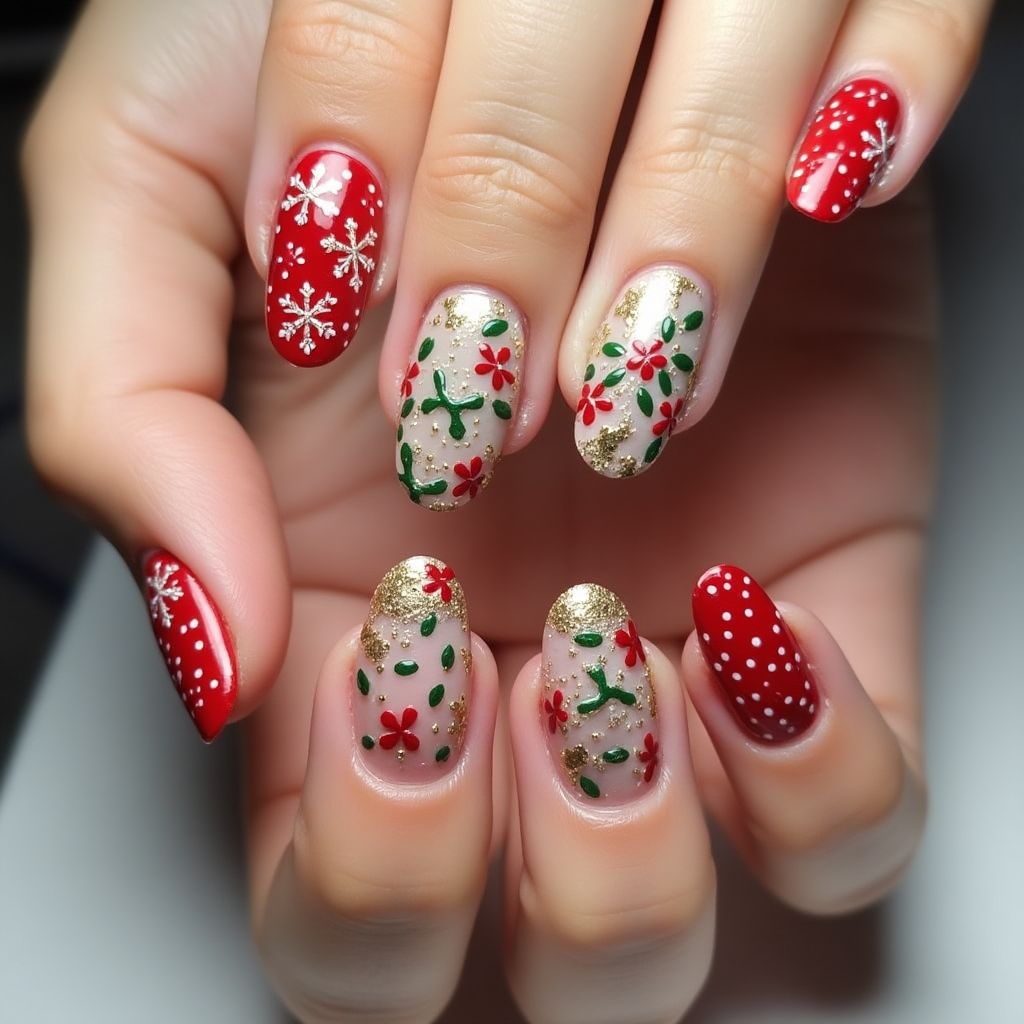 Holiday Freehand art Nail Design