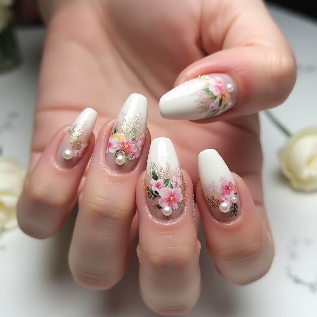 Bridal Shower Freehand Art Nail Design