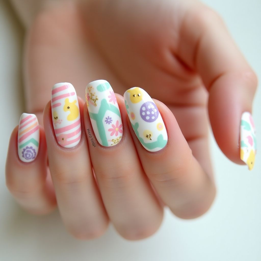 Easter Stripes And Lines Nail Design