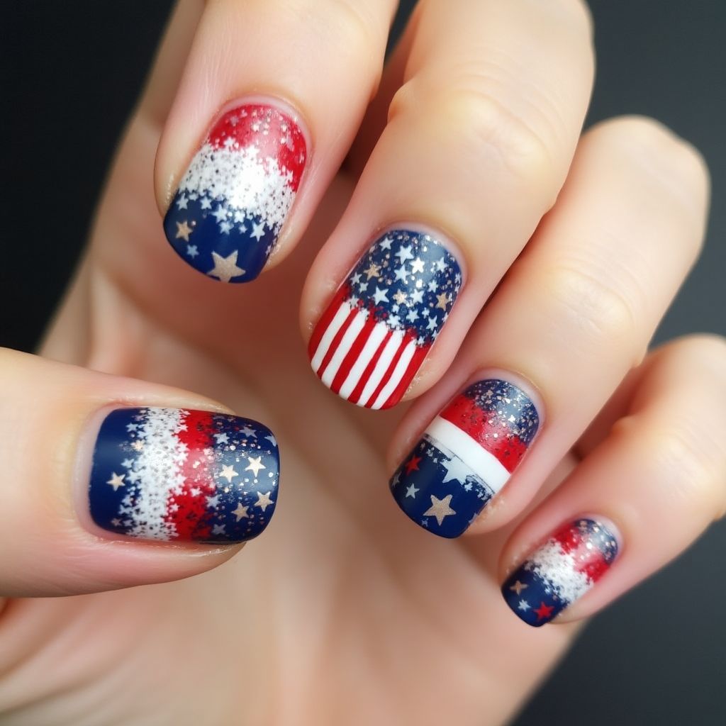 Independence Day Stripes And Lines Nail Design
